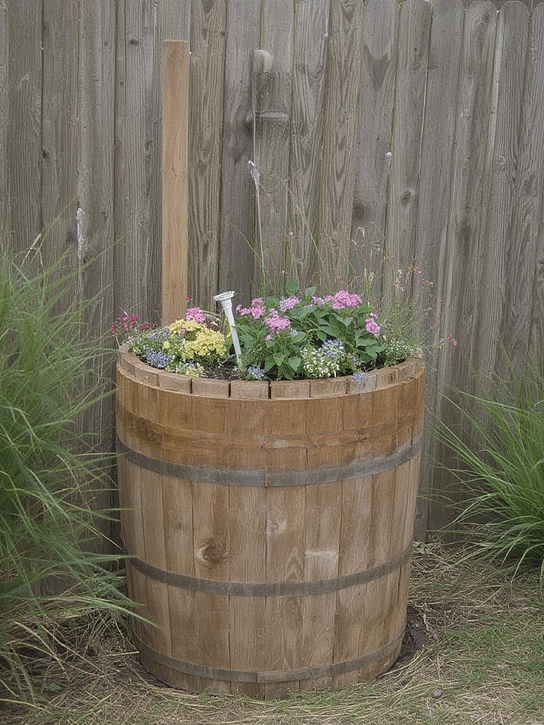 DIY rain barrel planter