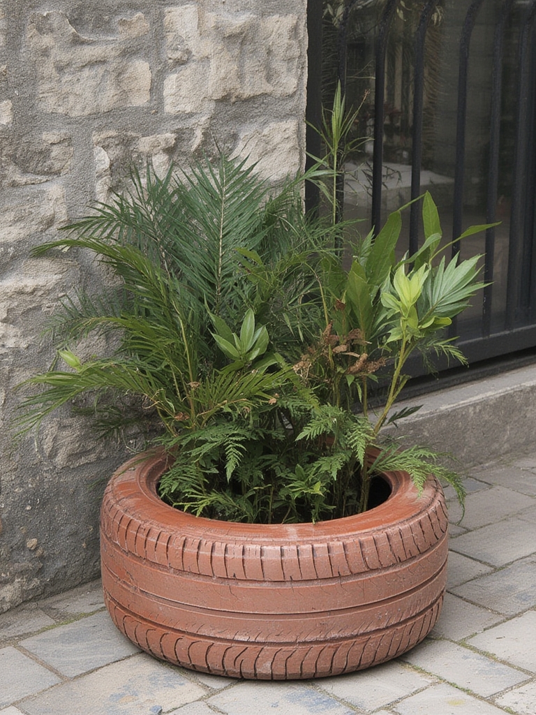 upcycled tire planters
